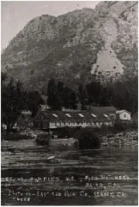 Historic photograph of the Baird Fish Hatchery on the McCloud River — the first federal fish hatchery on the West Coast