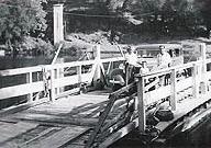 George Silverthorn's wooden ferry on the Pit River in Northern California, circa 1853