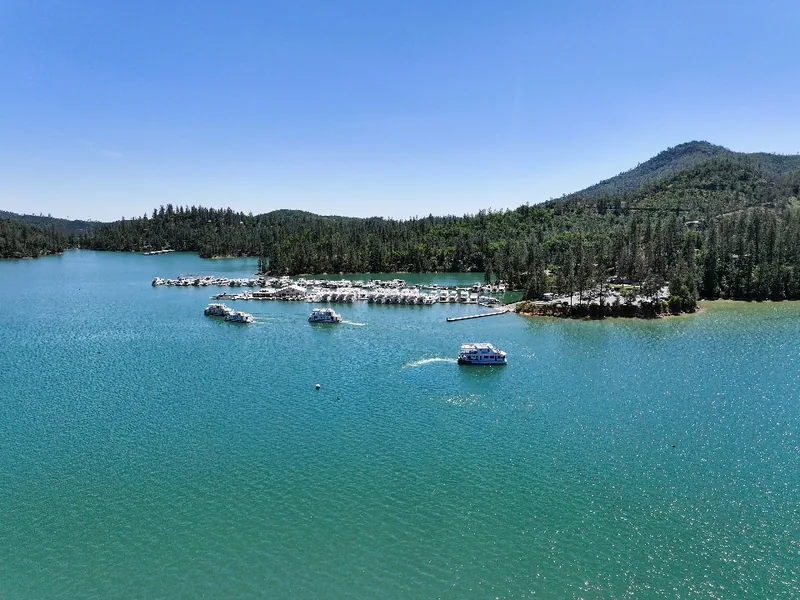 Silverthorn Resort marina and houseboats on the Pit River Arm of Shasta Lake