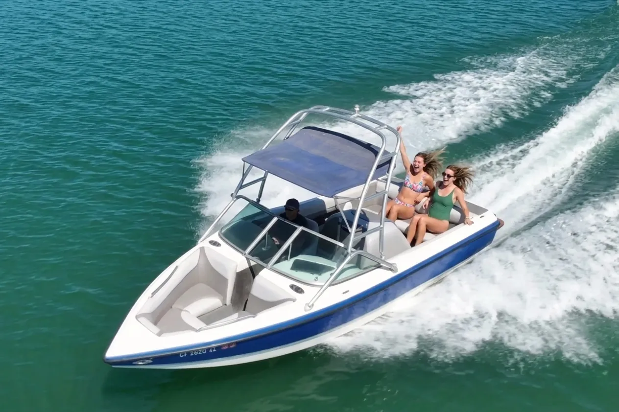 Centurion T-5 wakeboard boat cruising on Shasta Lake at Silverthorn Resort