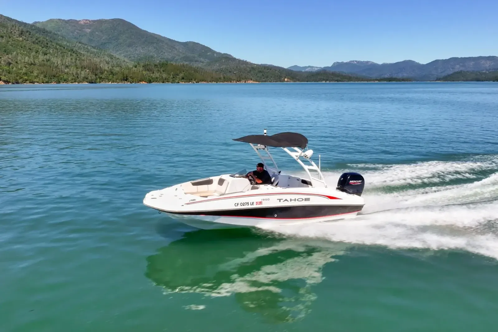 Tahoe 150 deck boat rental at Silverthorn Resort, Shasta Lake